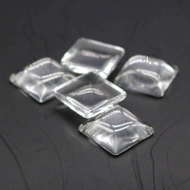 100 Square Glass Cabochons - 15mmx15mm app. 19/32 inch - 5.3mm thickness - Square Domed Magnifying Clear Round Glass Cabochon, Photo Jewelry