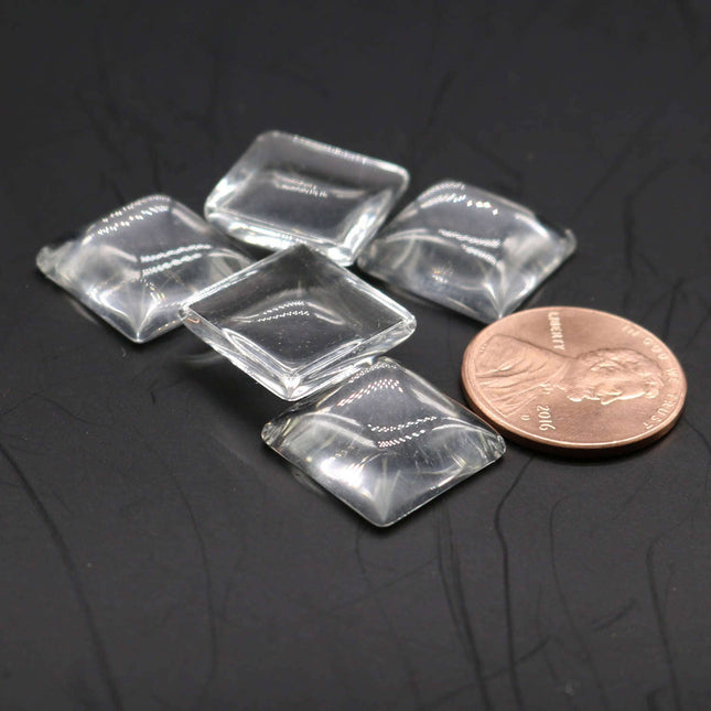 100 Square Glass Cabochons - 15mmx15mm app. 19/32 inch - 5.3mm thickness - Square Domed Magnifying Clear Round Glass Cabochon, Photo Jewelry