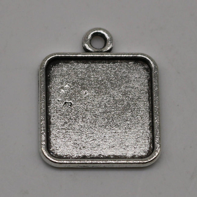 50 Pcs of SQUARE Antique Silver Bezel - for 15mmX15mm GLASS Magnifying Domes Cabochon - Pendant Blank Bezel . for Cabochon, Photo Jewelry