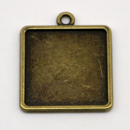50 Pcs of SQUARE Antique Brass Bezel - for 20mmX20mm GLASS Magnifying Domes Cabochon - Pendant Blank Bezel . for Cabochon, Photo Jewelry