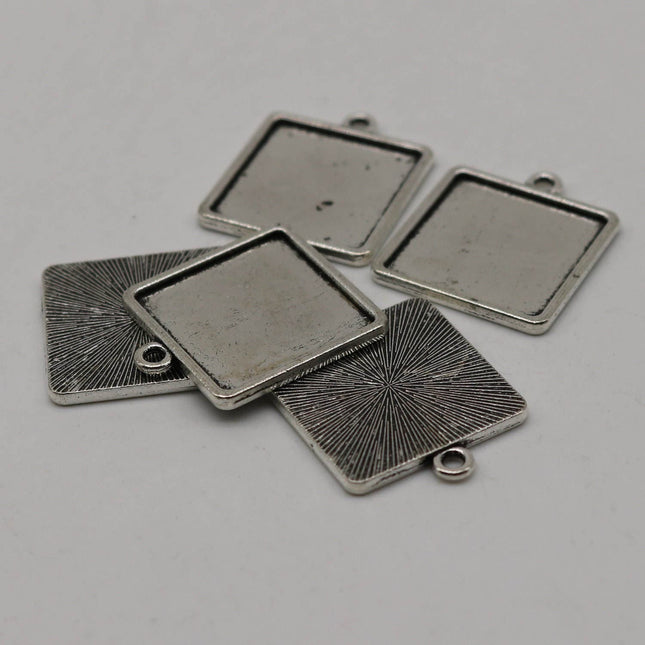 50 Pcs of SQUARE Antique Silver Bezel - for 20mmX20mm GLASS Magnifying Domes Cabochon - Pendant Blank Bezel . for Cabochon, Photo Jewelry