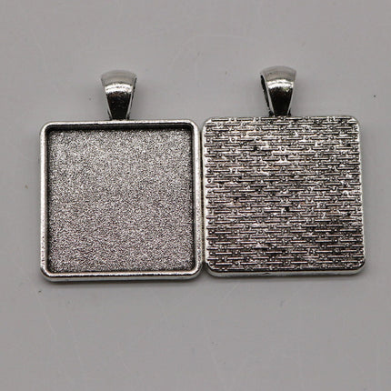 5 Pcs of SQUARE Antique Silver Bezel - for 25mmX25mm GLASS Magnifying Domes Cabochon - Pendant Blank Bezel . for Cabochon, Photo Jewelry