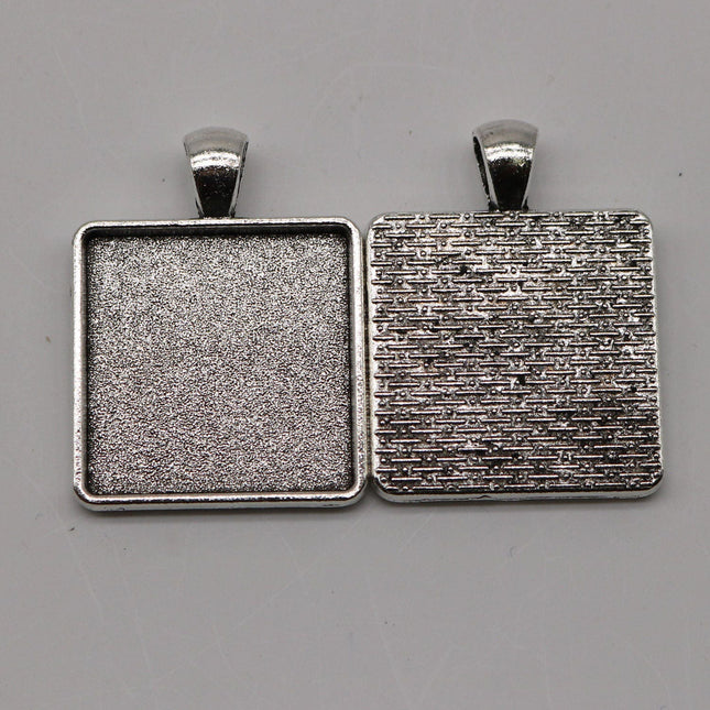 5 Pcs of SQUARE Antique Silver Bezel - for 25mmX25mm GLASS Magnifying Domes Cabochon - Pendant Blank Bezel . for Cabochon, Photo Jewelry