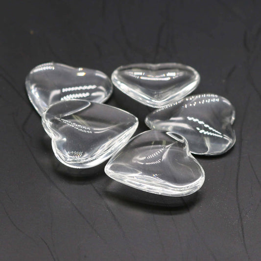 100 HEART Glass Cabochons - 20mm  app. 25/32 inch - 4.5mm thickness - Domed Magnifying Clear Glass Cabochon, Photo Jewelry