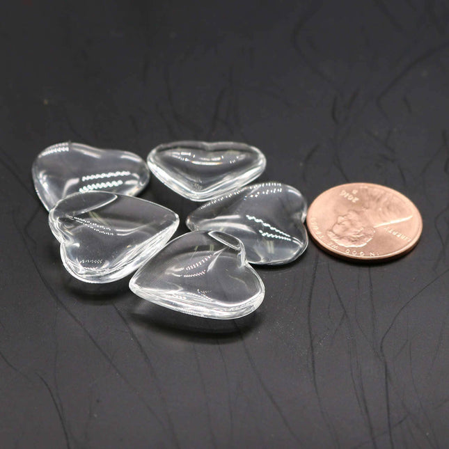 100 HEART Glass Cabochons - 20mm  app. 25/32 inch - 4.5mm thickness - Domed Magnifying Clear Glass Cabochon, Photo Jewelry
