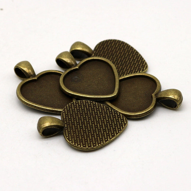 1/5/10/20 Pcs of HEART Antique Brass Bezel - for 20mm HEART with or without Glass - 33mmx24mm - Pendant Blank Bezel