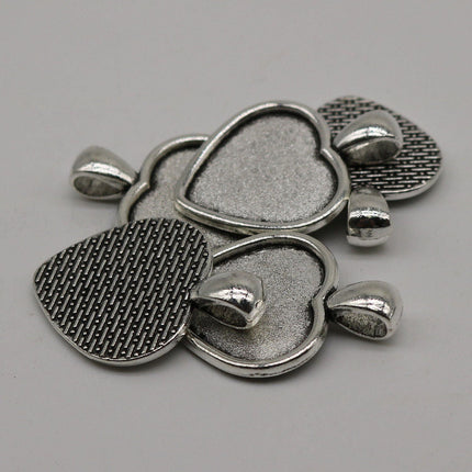 20 Pcs of HEART Antique Silver Bezel - for 20mm HEART Glass Magnifying Domes Cabochon - 33mmx24mm - Pendant Blank Bezel . Photo Jewelry