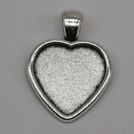 100 Pcs of HEART Antique Silver Bezel - for 20mm HEART Glass Magnifying Domes Cabochon - 33mmx24mm - Pendant Blank Bezel . Photo Jewelry