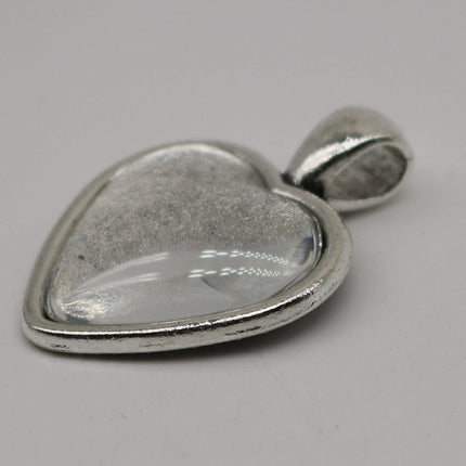 20 Pcs of HEART Antique Silver Bezel - for 20mm HEART Glass Magnifying Domes Cabochon - 33mmx24mm - Pendant Blank Bezel . Photo Jewelry