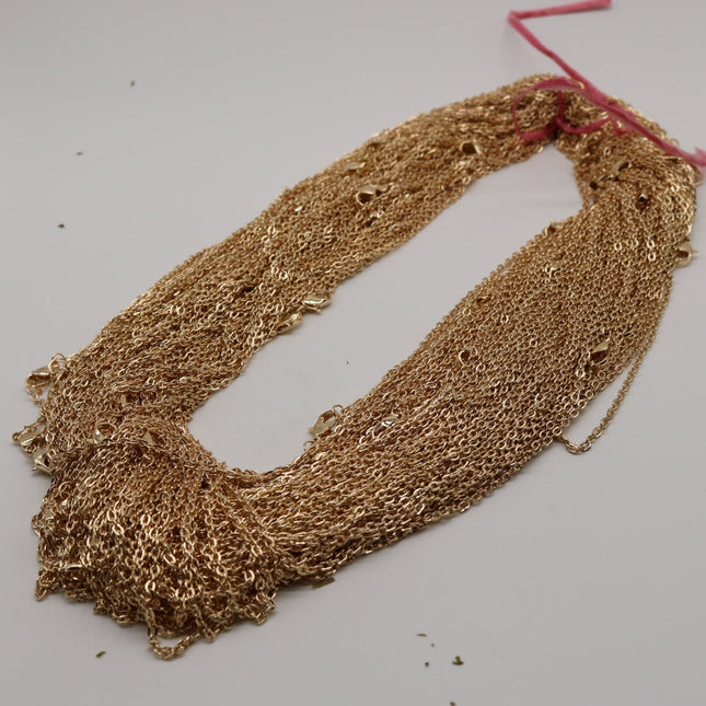 5 pcs of Ready to wear Necklace 60cm (about 24inch) - Pinky Gold (Champagne Gold Plated) 3x2mm Flat Chain Necklace with Lobster Clasp