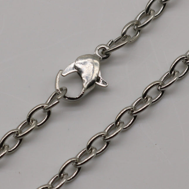 5 pcs of Ready to wear Chunky Cable Chain Necklace 60cm (about 24inch) - Rhodium Plated 5x3.5mm 0.9mm Cable Chain Necklace w/ Lobster Clasp