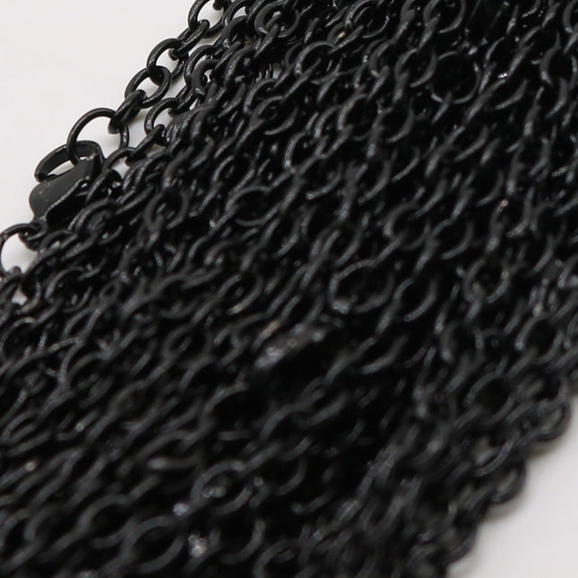 50 pcs of Ready to wear Chunky Cable Chain Necklace 60cm (about 24inch) - Black 5x3.5mm 0.9mm Cable Chain Necklace w/ Lobster Clasp