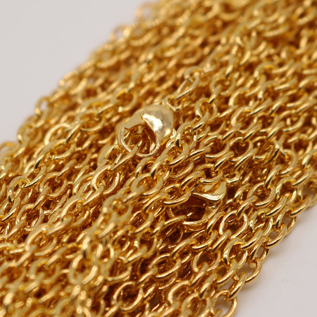50 pcs of Ready to wear Chunky Cable Chain Necklace 60cm (about 24inch)- Gold Plated 5x3.5mm 0.9mm Chain Necklace w/ Lobster Clasp