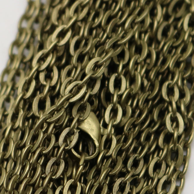 50 pcs of 24 inch Flat Cable Chain Necklace With Lobster Clasp - Antique Brass Plated - 3x4mm Link
