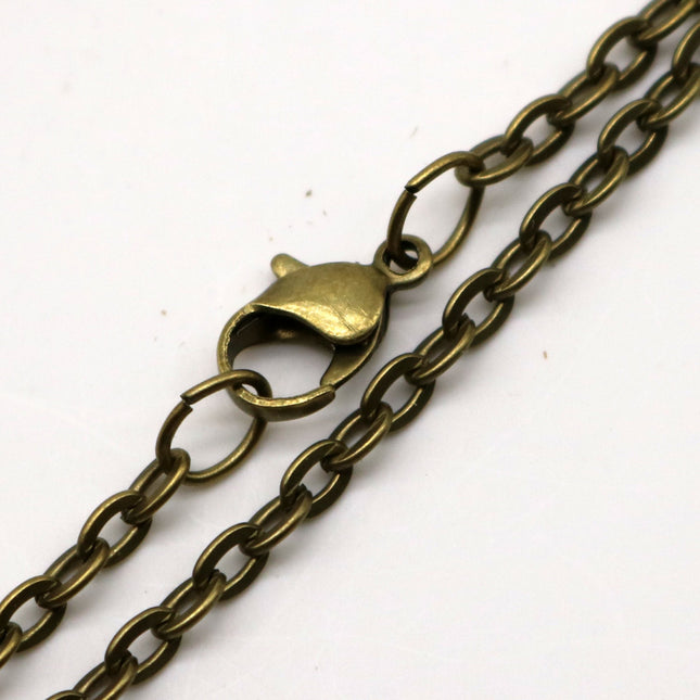 50 pcs of 24 inch Flat Cable Chain Necklace With Lobster Clasp - Antique Brass Plated - 3x4mm Link