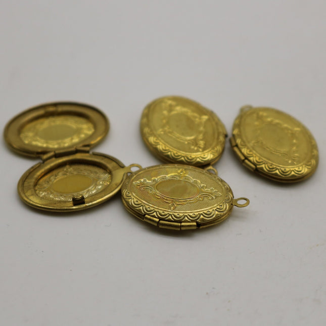 Raw BRASS Filigree Locket Oval Pendant Charm Dangle - 16x24mm - Brass Locket Pendant Charm - B45