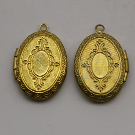 Raw BRASS Filigree Locket Oval Pendant Charm Dangle - 16x24mm - Brass Locket Pendant Charm - B45
