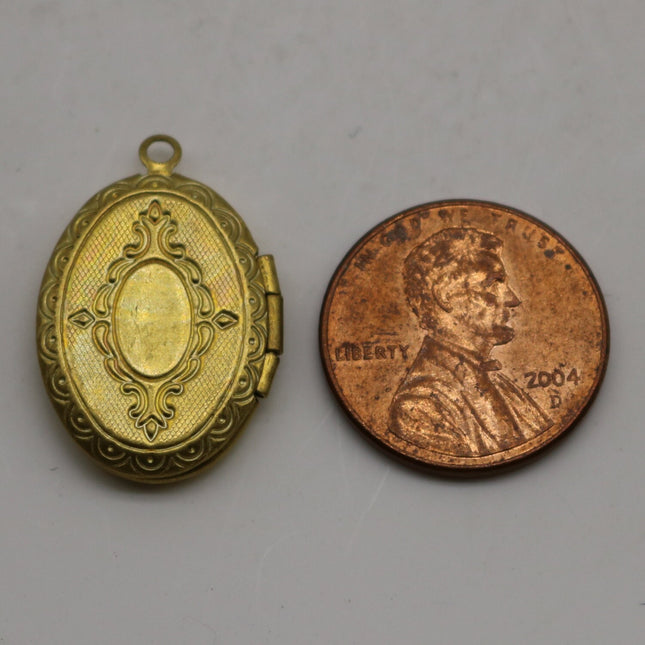 Raw BRASS Filigree Locket Oval Pendant Charm Dangle - 16x24mm - Brass Locket Pendant Charm - B45