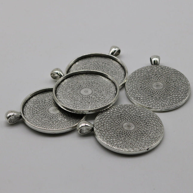 20 pcs Round Antique Silver Bezel - for 35mm app. 1-3/8 inch - Circle Pendant Blank Bezel . for Cabochon Cameo Pendants, Photo Jewelry, Post