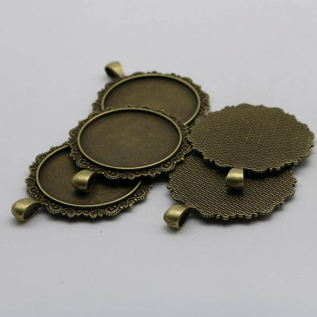 20 pcs Round Antique Brass Bezel - for 35mm app. 1-3/8 inch - Circle Pendant Blank Bezel . for Cabochon Cameo Pendants, Photo Jewelry, Post