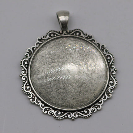 5 pcs Round Antique Silver Bezel - for 35mm app. 1-3/8 inch - Circle Pendant Blank Bezel . for Cabochon Cameo Pendants, Photo Jewelry, Post