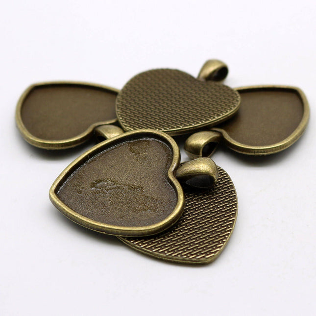 20 pcs HEART Antique Brass Bezel - for 30mm app. 1-3/16inch  - Heart Pendant Blank Bezel . for Cabochon Cameo Pendants, Photo Jewelry, Post