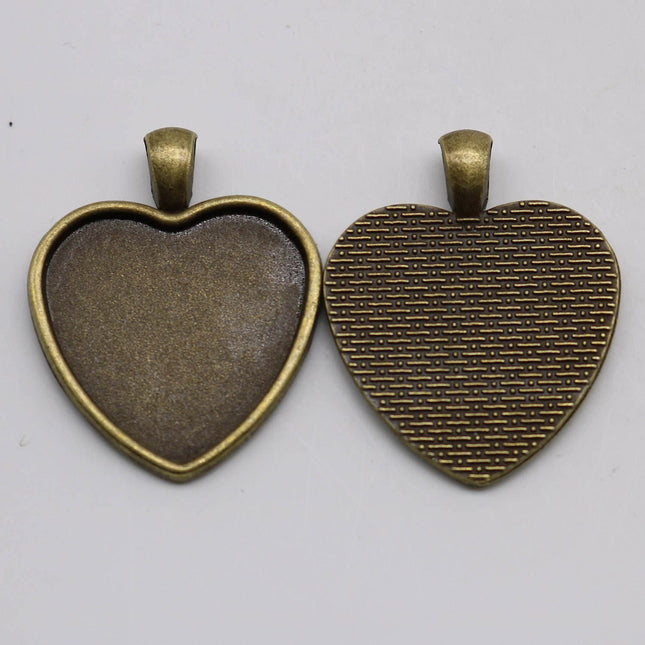 20 pcs HEART Antique Brass Bezel - for 30mm app. 1-3/16inch  - Heart Pendant Blank Bezel . for Cabochon Cameo Pendants, Photo Jewelry, Post
