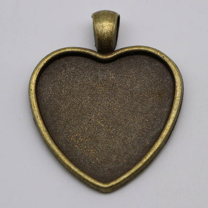 20 pcs HEART Antique Brass Bezel - for 30mm app. 1-3/16inch  - Heart Pendant Blank Bezel . for Cabochon Cameo Pendants, Photo Jewelry, Post