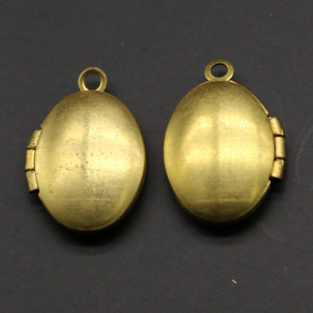 Raw BRASS Filigree Locket PLAIN Oval Pendant Charm Dangle - 11x16mm - Brass Locket Pendant Charm - B47