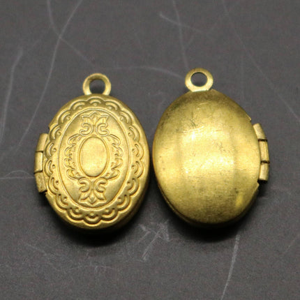 Raw BRASS Filigree Locket Oval Pendant Charm Dangle - 11x16mm - Brass Locket Pendant Charm - B48