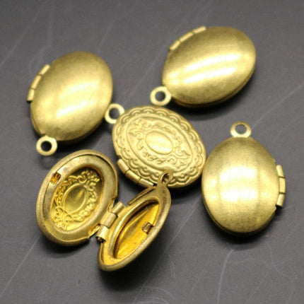 Raw BRASS Filigree Locket Oval Pendant Charm Dangle - 11x16mm - Brass Locket Pendant Charm - B48