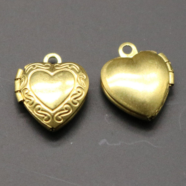 Raw BRASS Filigree Locket Small Heart in Heart Pendant Charm Dangle - 12x10.4mm - Brass Locket Pendant Charm
