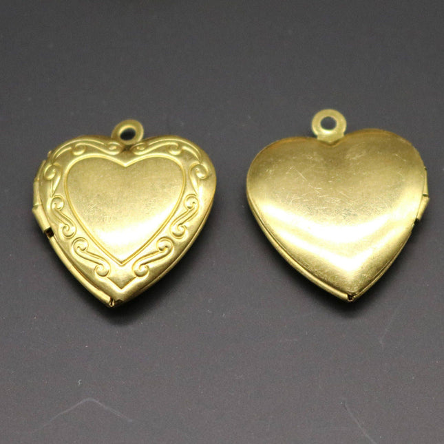 Raw BRASS Filigree Locket Heart in Heart Pendant Charm Dangle - 20x20mm - Brass Locket Pendant Charm - A3