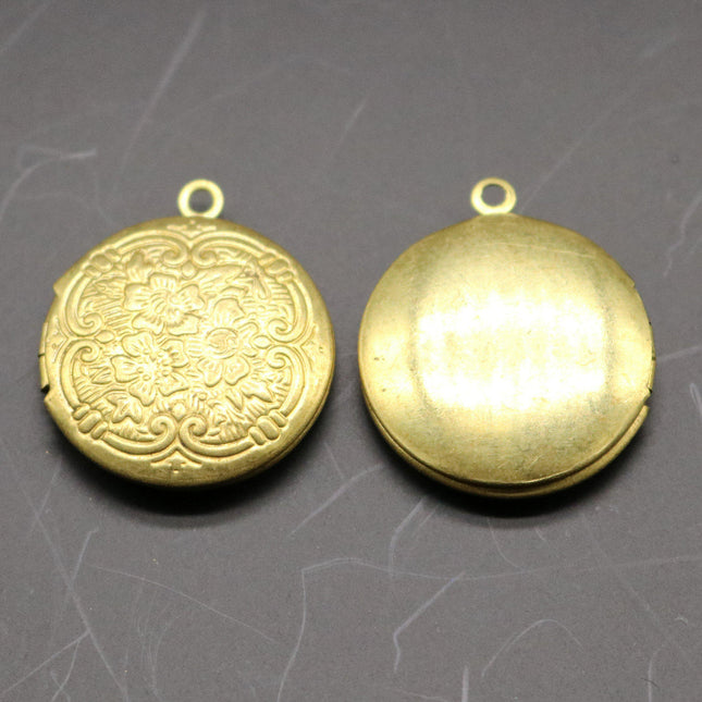 Raw BRASS Filigree Locket PLAIN Flower Pendant Charm Dangle - 20x23mm - Brass Locket Pendant Charm - D39