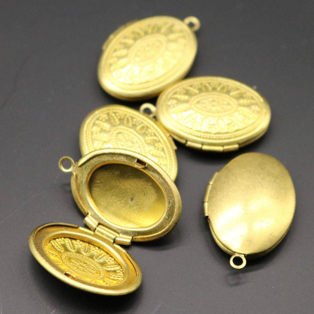 Raw BRASS Filigree Locket Large Oval Pendant Charm Dangle - 16.5x24mm - Brass Locket Pendant Charm - B19