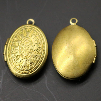 Raw BRASS Filigree Locket Large Oval Pendant Charm Dangle - 16.5x24mm - Brass Locket Pendant Charm - B19