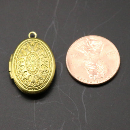 Raw BRASS Filigree Locket Large Oval Pendant Charm Dangle - 16.5x24mm - Brass Locket Pendant Charm - B19