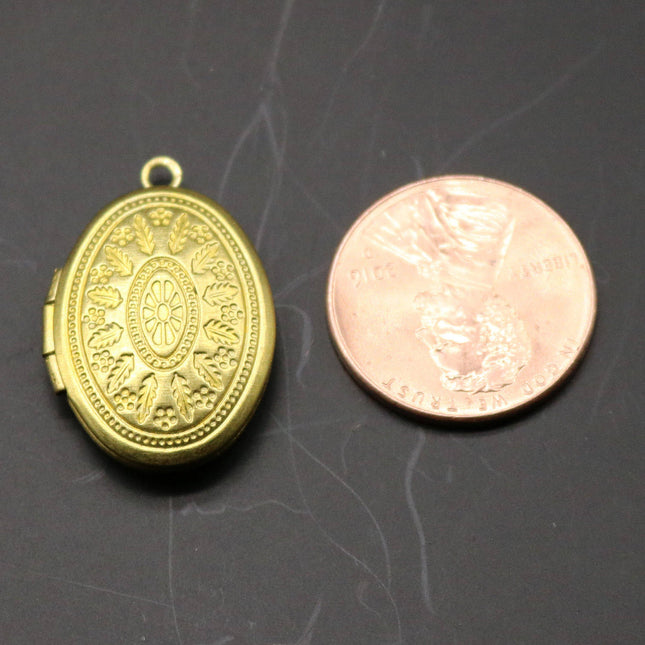 Raw BRASS Filigree Locket Large Oval Pendant Charm Dangle - 16.5x24mm - Brass Locket Pendant Charm - B19