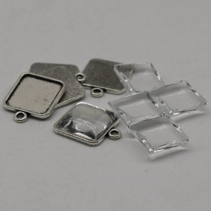 50 Square Glass Cabochons - 15mmx15mm app. 19/32 inch - 5.3mm thickness - Square Domed Magnifying Clear Round Glass Cabochon, Photo Jewelry