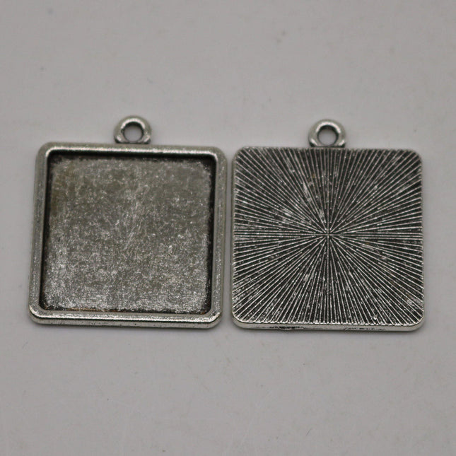 50 Pcs of SQUARE Antique Silver Bezel - for 20mmX20mm GLASS Magnifying Domes Cabochon - Pendant Blank Bezel . for Cabochon, Photo Jewelry