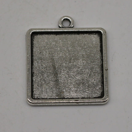 50 Pcs of SQUARE Antique Silver Bezel - for 20mmX20mm GLASS Magnifying Domes Cabochon - Pendant Blank Bezel . for Cabochon, Photo Jewelry