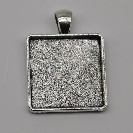5 Pcs of SQUARE Antique Silver Bezel - for 25mmX25mm GLASS Magnifying Domes Cabochon - Pendant Blank Bezel . for Cabochon, Photo Jewelry
