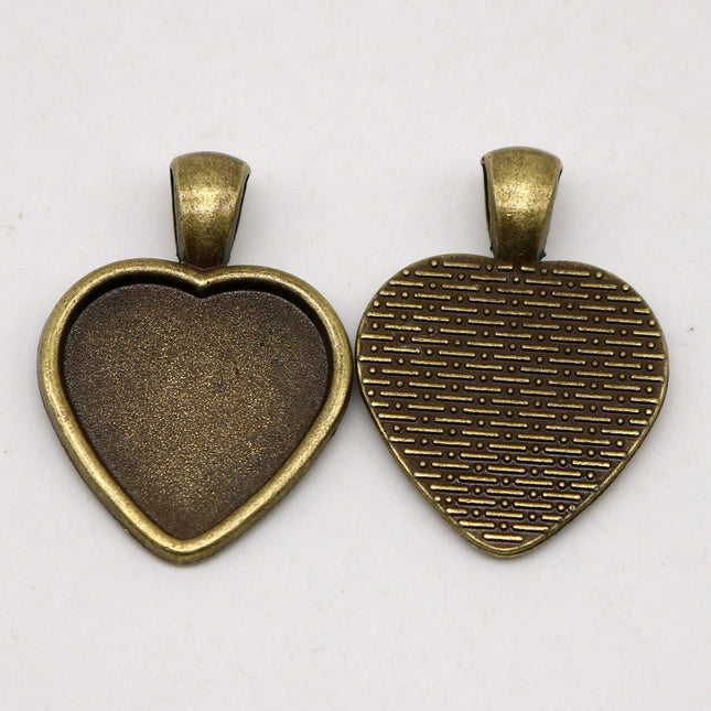 1/5/10/20 Pcs of HEART Antique Brass Bezel - for 20mm HEART with or without Glass - 33mmx24mm - Pendant Blank Bezel