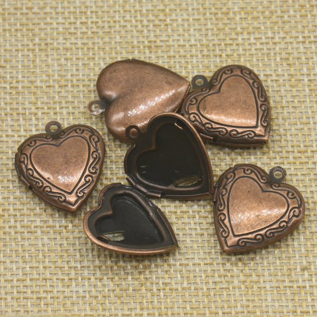 5 pcs Antique COPPER Heart Filigree Locket Pendant Charm - 20mm x 20mm - Brass Locket Pendant Charm - A3