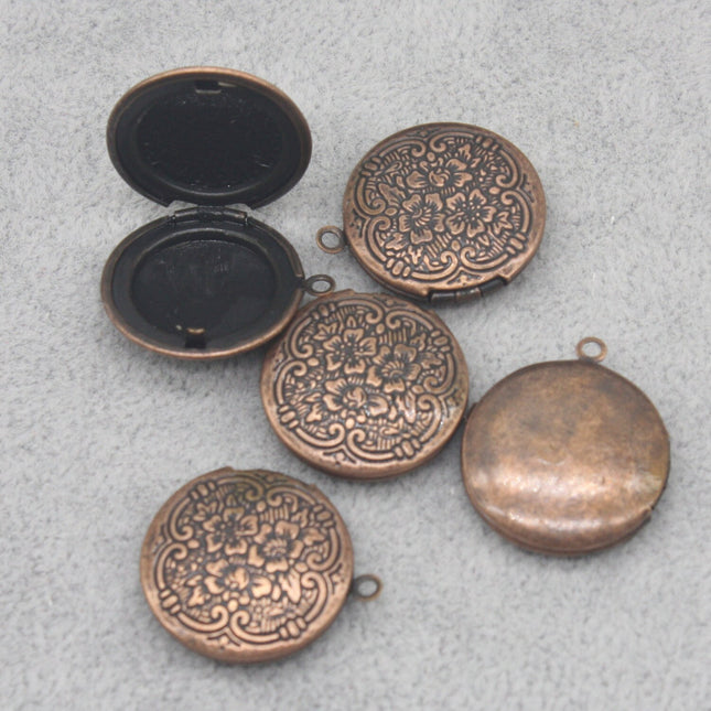 Antique COPPER Filigree Locket PLAIN Flower Pendant Charm Dangle - 20mm - Brass Locket Pendant Charm - D39