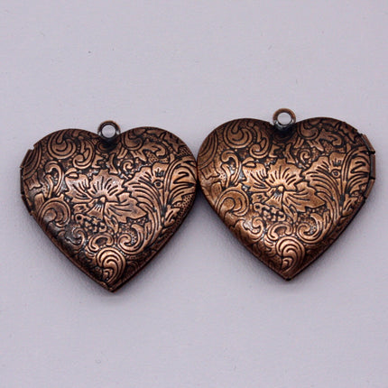 5 pcs Antique COPPER Heart Locket Flower Patten Pendant Charm - 29x29mm - Brass Locket Pendant Charm - A62