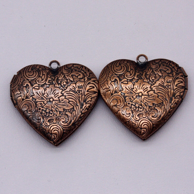 5 pcs Antique COPPER Heart Locket Flower Patten Pendant Charm - 29x29mm - Brass Locket Pendant Charm - A62
