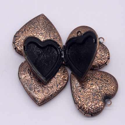 5 pcs Antique COPPER Heart Locket Flower Patten Pendant Charm - 29x29mm - Brass Locket Pendant Charm - A62