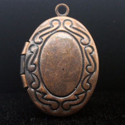5 pcs Antique COPPER Filigree Locket Oval Pendant Charm Dangle - 16x19mm - Brass Locket Pendant Charm - B43