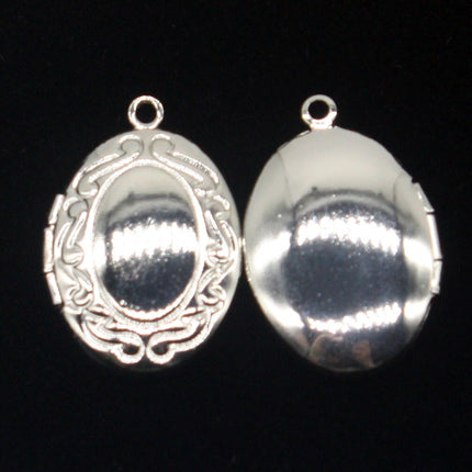 5 pcs Rhodium Plated Filigree Locket Oval Pendant Charm Dangle - 16x19mm - Brass Locket Pendant Charm - B43